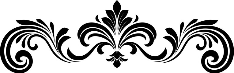 A filigree heraldic crest calligraphic motif, floral pattern horizontal divider design element. Original design in a vintage style. © Christos Georghiou