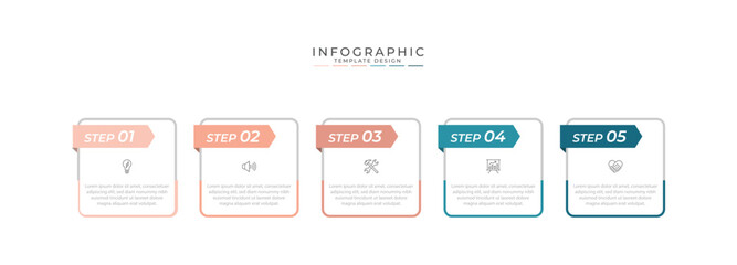 Business infographic template with 5 options, steps, process chart. Can be used for workflow layout, diagram, annual report, web design