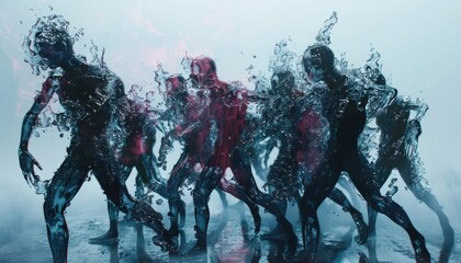 Fototapeta premium Watery Figures Moving In A Mysterious Mist