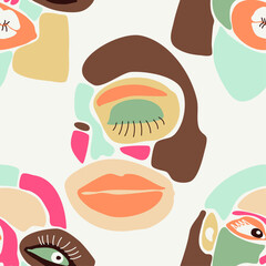 Seamless pattern with minimalist contemporary portrait surreal face