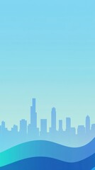 Obraz premium Blue and Green Gradient Background with City Skyline and Line Waves