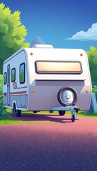 Modern Caravan Close-up Showcasing Travel Adventure