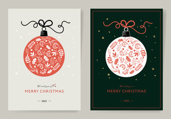 Set of Christmas Corporate Holiday cards with floral berry ornate frames. Universal artistic template, vector illustration