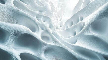 Obraz premium Abstract 3D rendering of a porous, cavernous, organic structure with light at the end.
