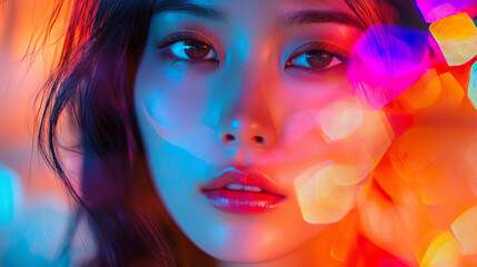 Obraz premium Vibrant portrait of a woman in a colorful abstract setting
