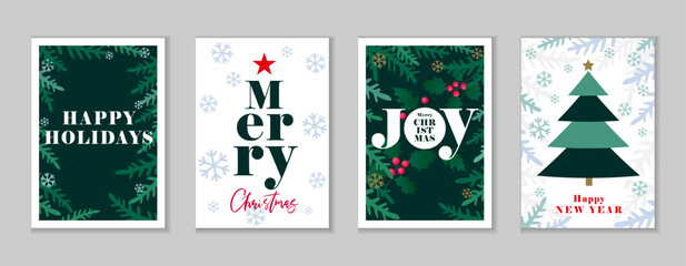 Happy Holidays, Merry Christmas and Happy New Year 2025 creative greeting cards set. Christian Xmas design for church event posters or social media banners