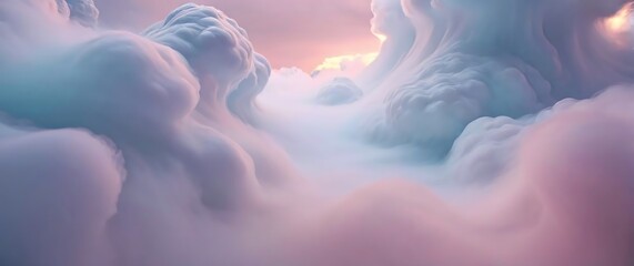 Abstract cloudlike formations in soft pastel hues fading into white