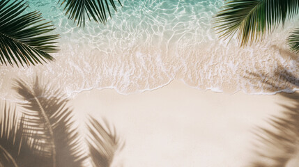 Serene aerial view of tropical beach with palm shadows