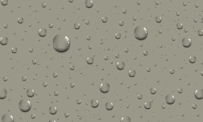 Rain water drops on grey glass surface. wet grey wall. artistic wallpaper.
