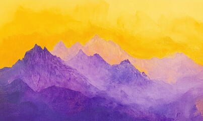 Abstract mountain landscape in vibrant purple and yellow hues.