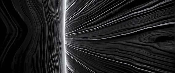 Closeup of rough wood grain abstracted into bold black and white lines