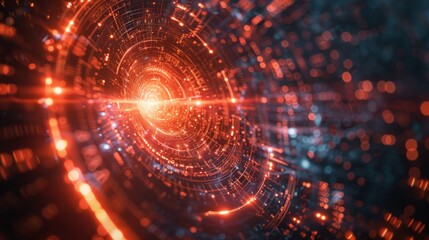 Obraz premium Abstract digital tunnel with glowing lines and particles.