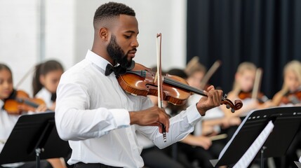 Fototapeta premium Orchestral performance music hall event capture artistic environment close-up view musical passion