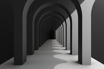 Obraz premium Abstract composition with moon, arch, stairs. Vector illustration in a minimal linear style. 