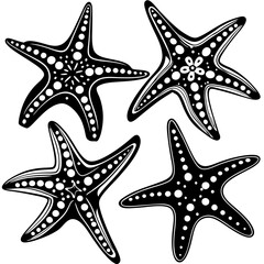 Set of starfish silhouette vector illustration, Starfish icon collection