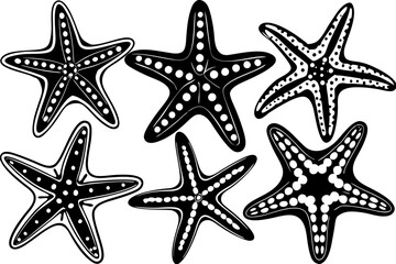 Set of starfish silhouette vector illustration, Starfish icon collection