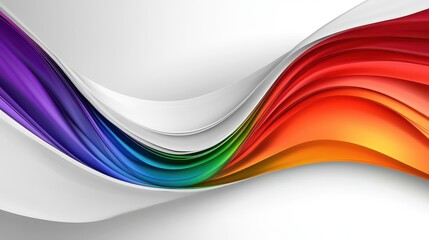 Abstract rainbow wave design with vibrant colors flowing smoothly over a light grey background.