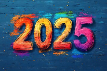 2025 Colorful Numbers on Blue Surface

