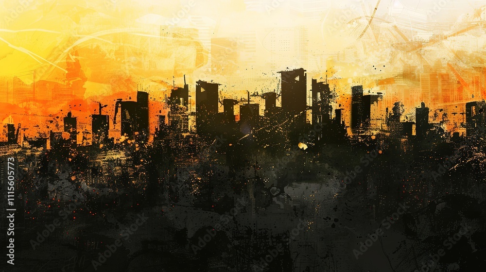 Wall mural Urban Silhouette Abstract Art Background - a modern and captivating visual. The skyscraper skyline creates a sleek and contemporary urban aesthetic.