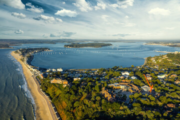 Obraz premium View from above of Sandbanks and Poole Bay