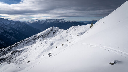 Ski touring in the french Alps. Full of fresh snow