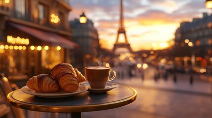 Parisian Sunrise: Coffee, Croissants, and Eiffel Tower