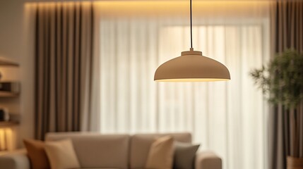 A modern living room featuring a stylish pendant lamp and soft furnishings.