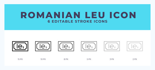 Romanian leu editable line icon. Vector illustration with different stroke.