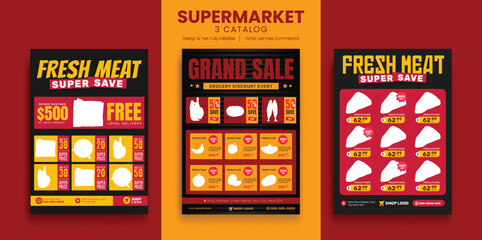 Supermarket product promotion flyer template. Supermarket flyer with discounts. Minimalist layout banner for Meat market butchery catalog flyer