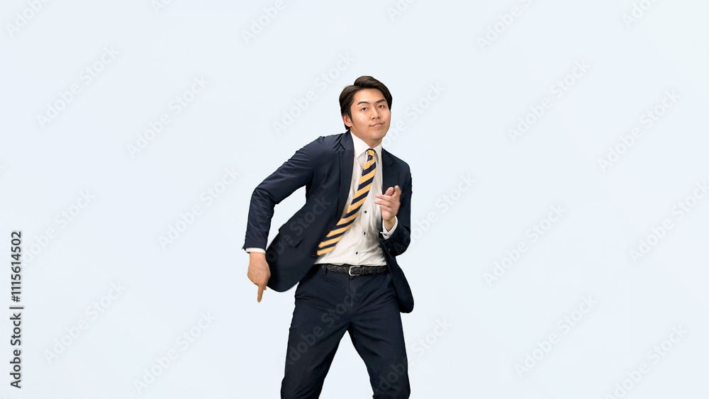 Leinwandbilder ダンス、ビジネスマン、踊る、男性、サラリーマン、ダンサー、ビジネスパーソン、スーツ、切り抜き、通勤、パフォーマンス、楽しい、嬉しい、喜ぶ、サクセス、ビジネス、成功、達成、ハッピー、ウキウキ、ノリノリ、仕事、転職、就職、人材、日本人、アクション、アクティブ、躍動感、元気、採用、アピール、チャレンジ、挑戦、ディスコ、クラブ、音楽、リズム、振り付け、応援、会社員、ポジティブ、かっこいい、クール、ネクタイ