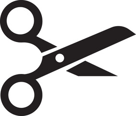 Scissor icon in black flat style. Simple silhouette of open scissor. Coupon mark and symbol for cropping, signifying voucher element. Barber sharp cut trim vector isolated on transparent background.