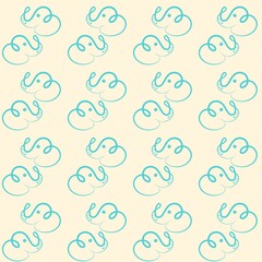 Seamless Repeat Pattern Blue Line Cloudy Elephant with Cream Background Artistic Line Art Illustration