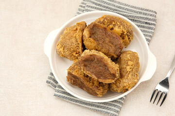 Tahu Walik, fried tofu stuffed with meatball. Indonesian food
