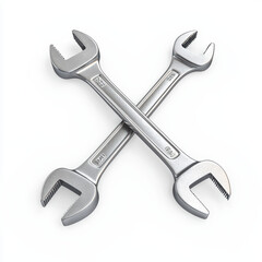 Crossed adjustable wrenches on white background, showcasing their metallic finish and design