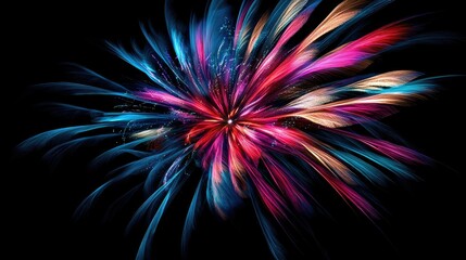 Abstract colorful burst of light on black background.