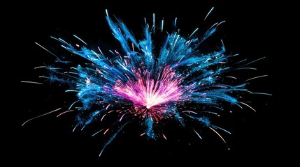 Vibrant blue and pink explosion isolated on black background.