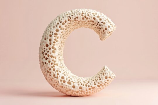 The letter C is made of a material that looks like bone