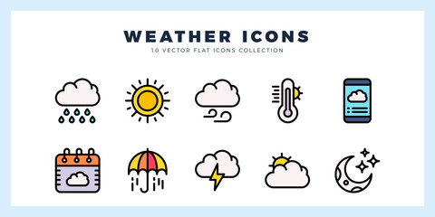 Obraz premium 10 Weather Lineal Color icon pack. vector illustration.