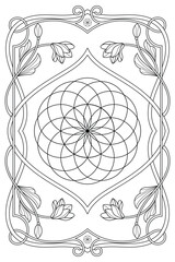 Fototapeta premium Luxury sacred geometry flower of life art nouveau style illustration. Tarot deck design. Romantic esoteric vector art.