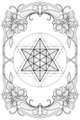 Luxury sacred geometry merkabah art nouveau style illustration. Tarot deck design. Romantic esoteric vector art.
