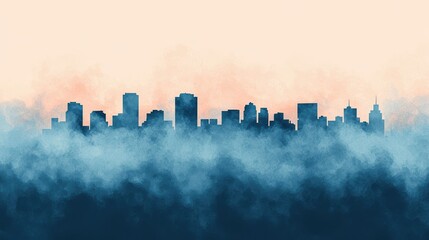 Fototapeta premium Pollution toxins air. Silhouette of a city skyline emerging from fog at dawn.