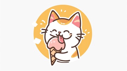 Cute Cat Eating Ice Cream