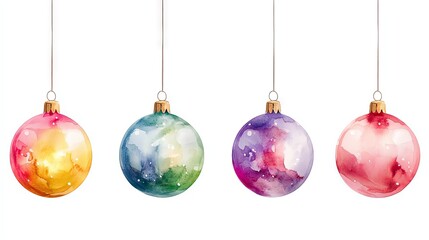Obraz premium Colorful Watercolor Christmas Ornaments