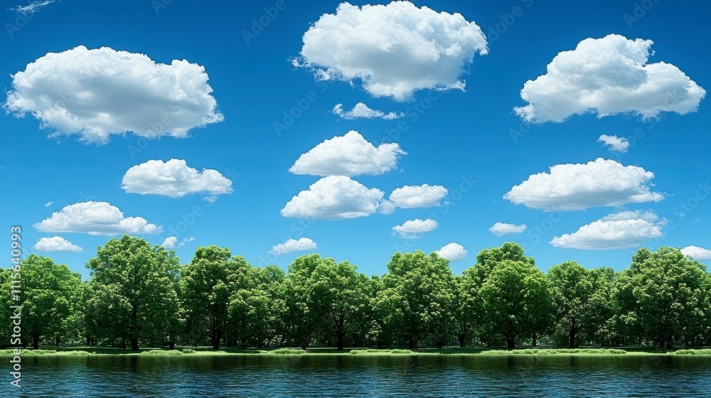 Poster a beautiful sky adorned with fluffy cumulus clouds drifting lazily in the breeze creating a tranquil