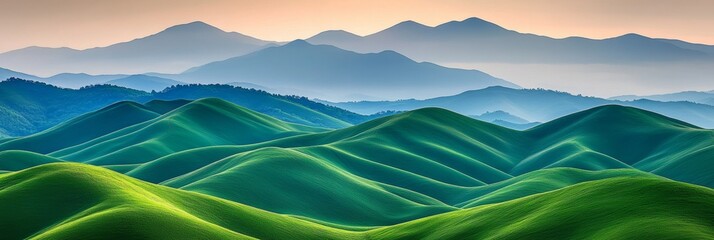 Obraz premium Rolling Green Hills Under a Serene Blue Sky A Breathtaking Landscape of Springtime Beauty