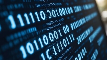 Blue digital binary data rapidly flowing on a computer screen creating a digital, tech-savvy atmosphere ideal for backgrounds in programming, cybersecurity, and IT-focused designs.