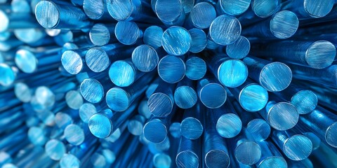 The texture of the steel bars stacked on the construction site gives a strong, raw and industrial feel, perfect for use as backdrop for designs that need to convey strength or engineering advancement.