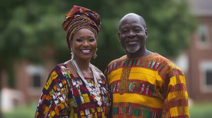 Fototapeta premium African Couple in Traditional Clothing Smiling Outdoors