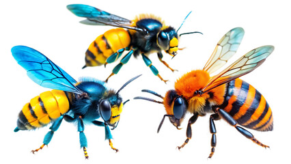 Vibrant Bees in Focus isolated on white background as transparent. PNG. AI GENERATED.