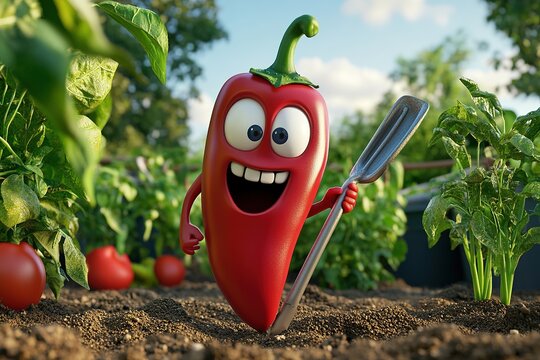 Happy Chili Pepper Gardening In The Vegetable Patch